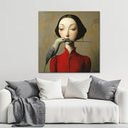 Surrealistische Frau mit Vögelchen