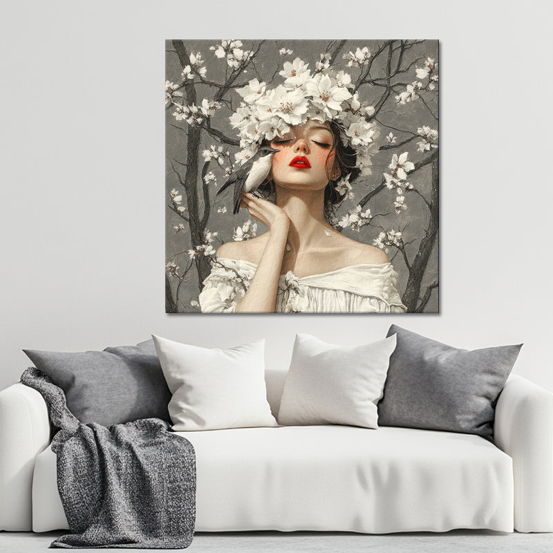 Frau mit Blumen und Vögeln III