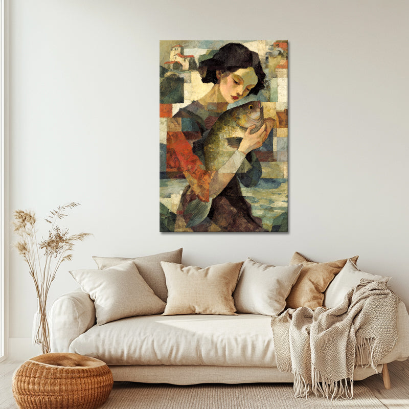 Surrealistische vrouw met vis