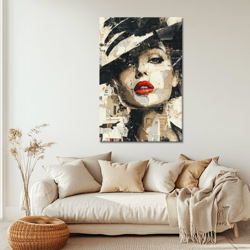 Vrouw met Hoed – Collage Kunst