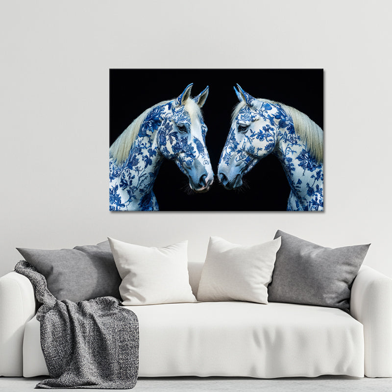 Pferde im Delfter Blau-Stil