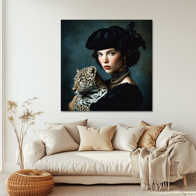 Portret van vrouw met luipaard