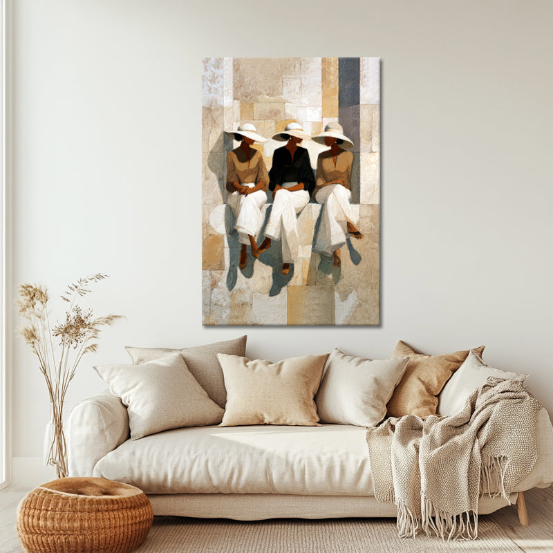 Drie vrouwen met brede hoeden