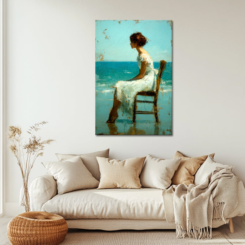 Meisje in Witte Jurk op Strand
