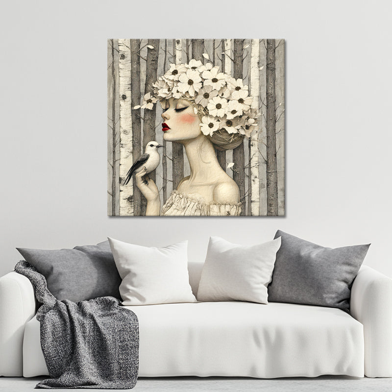 Vrouw met bloemen en vogels II