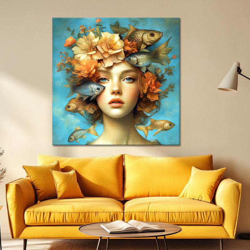 Vrouw met vissen schilderij III