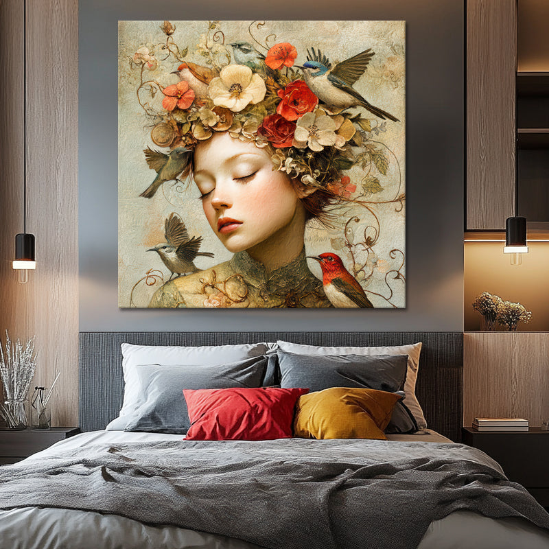 Vrouw met vintage bloemen II
