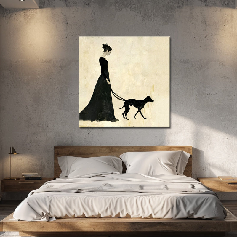 Vrouw met hond schilderij