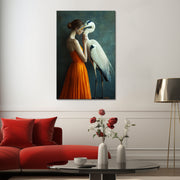 Vrouw met reiger kunst