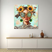 Frau mit Sonnenblumen