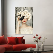 Frau mit Vögeln und Blumen