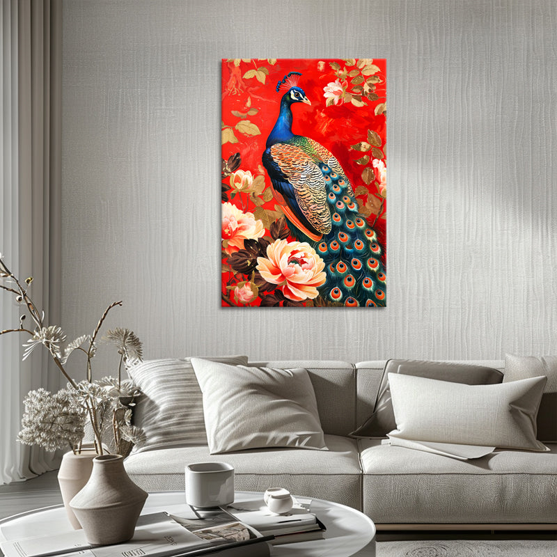 Pfau in Rot