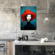 Vrouw met rode hoed schilderij