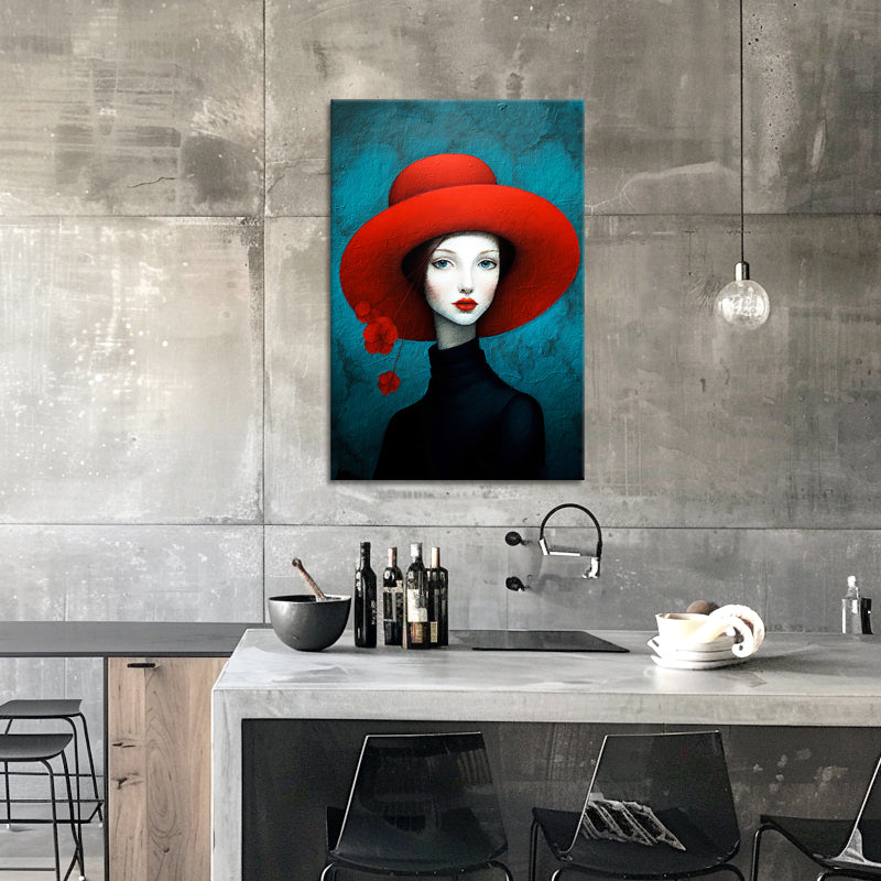 Vrouw met rode hoed schilderij