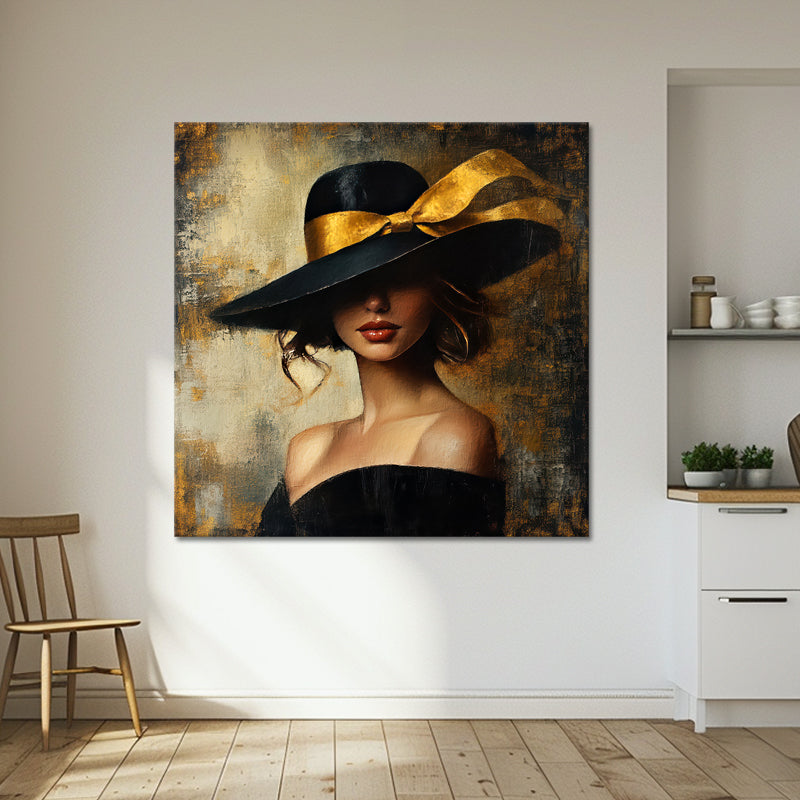 Frau mit Hut - Gold