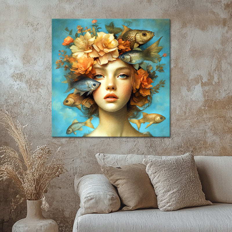 Vrouw met vissen schilderij III