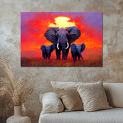Olifanten familie bij zonsondergang
